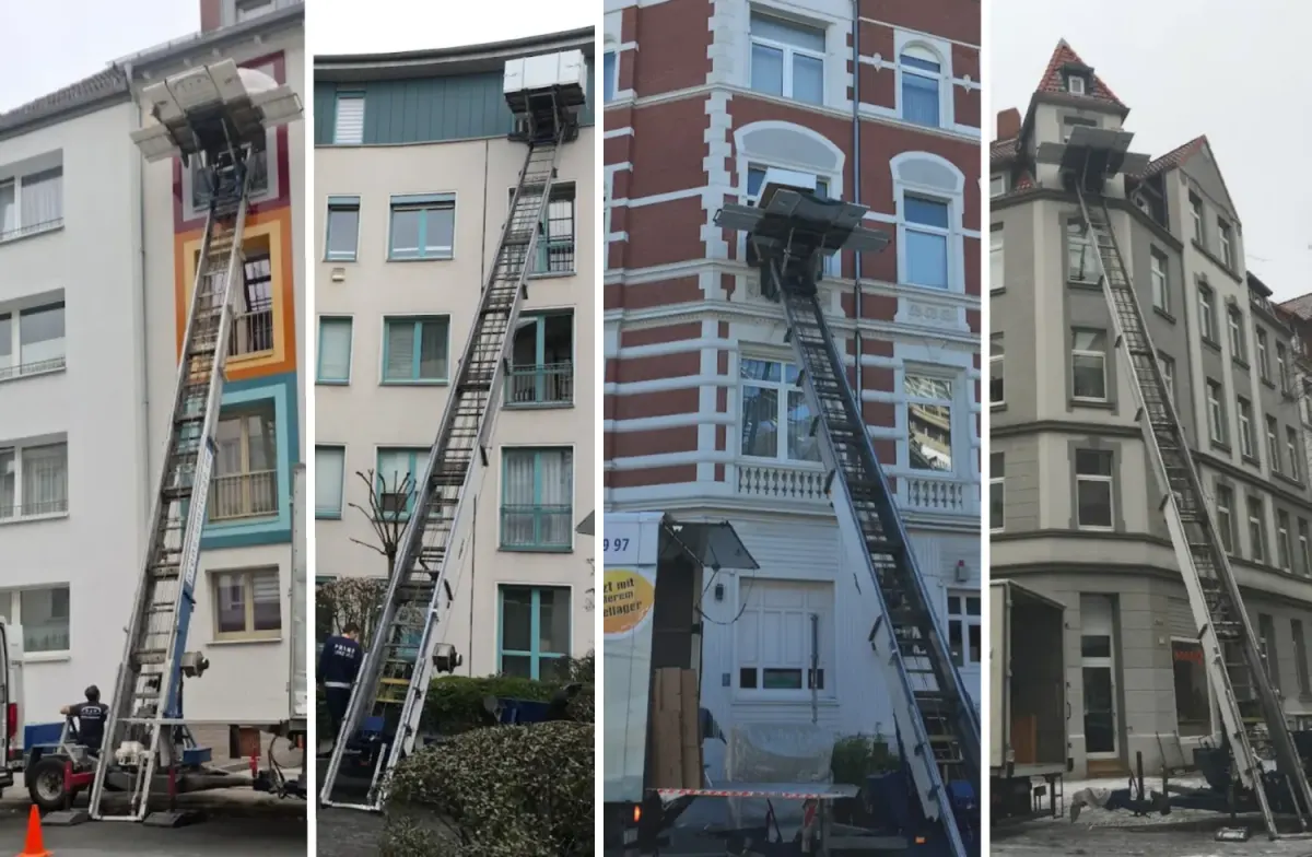 Möbellift von Prens Umzüge im Einsatz an einer Altbaufassade in Hannover